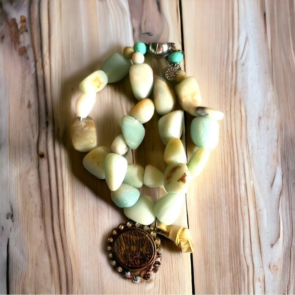 Gorgeous Green Rock with Turquoise Accents Designer Bracelet